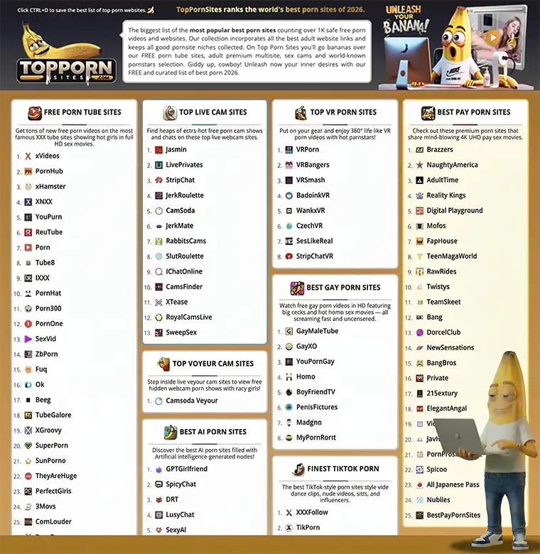 Top Porn Sites — Best porn sites directory with 1000+ reviewed sites across 30+ categories including free tubes, premium, live cams and VR